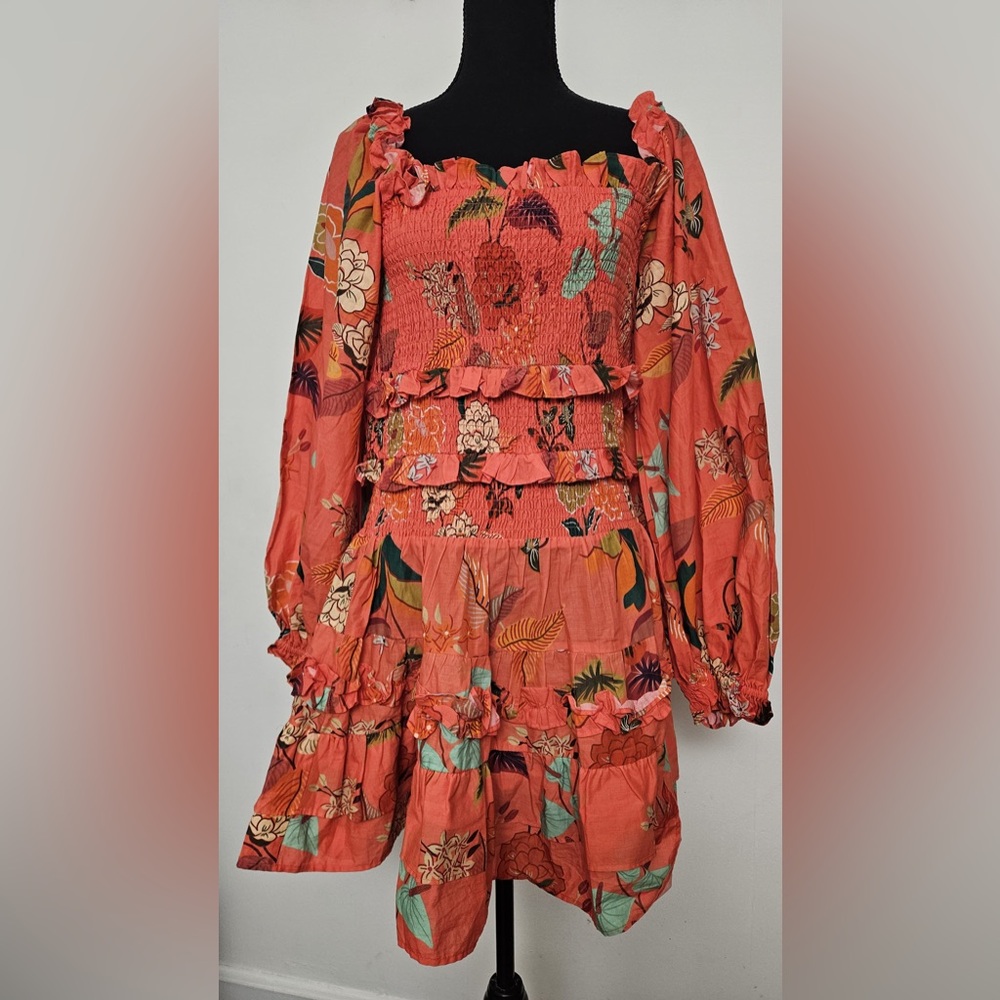 Farm Rio x Anthropologie Smocked Ruffle Mini Dress floral Size - Picture 7 of 7